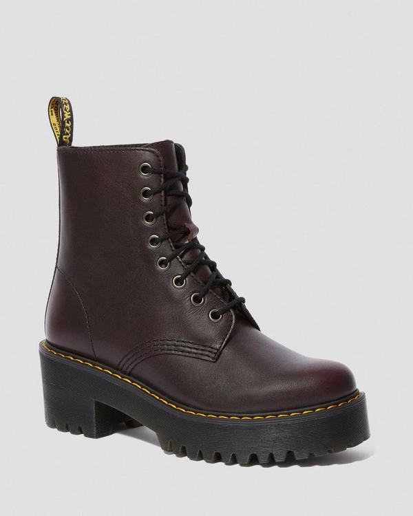 Dr Martens Dámské Boty Na Vysokém Podpatku Shriver Hi Vintage Vínové, CZ-432615